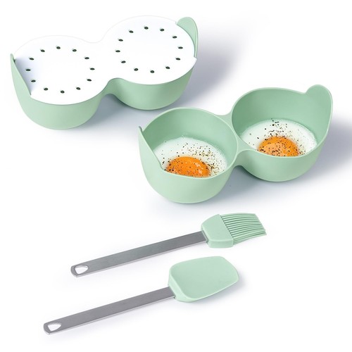 Microwave Egg Poacher, 2 Cavity Silicone Poached Egg Cooker with Lid and Hand...