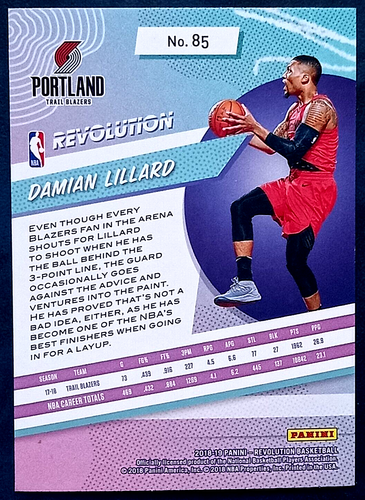 DAMIAN LILLARD 2018-19 PANINI REVOLUTION NBA #85 PORTLAND TRAIL BLAZERS BUCKS - Picture 2 of 2