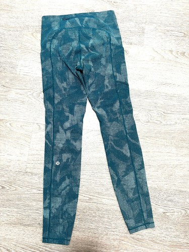 Original Lululemon hohe Taille Stretch grün türkis Yoga Fitness Laufen Leggings 4 6 8 - Bild 4 von 8