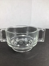 Clear Glass Square Double Handle Soup Bowl ~Made In Italy
