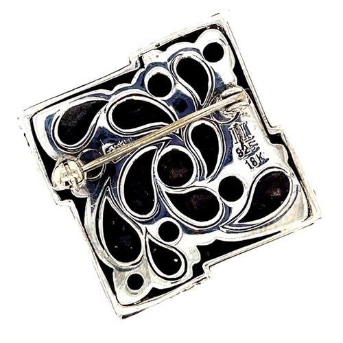 John Hardy 18k Gold & 925 Sterling Silver Dot Brooch Pin Square 1.20" w/ Box - Picture 9 of 9