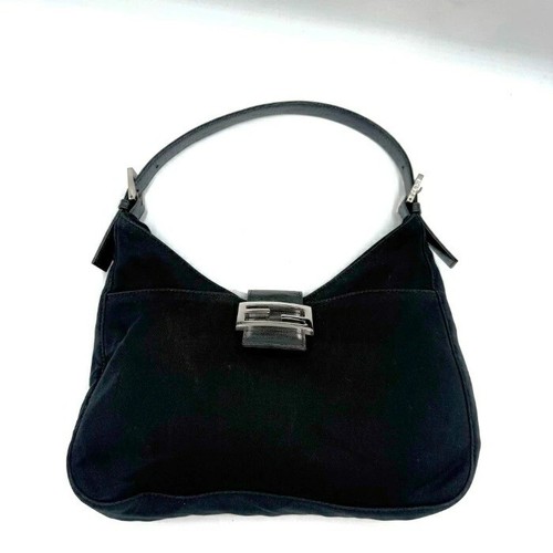 RARE FENDI FENDI Handbag One Shoulder Mamma Bucket Logo Buckle Black Free i0419 - Picture 4 of 8
