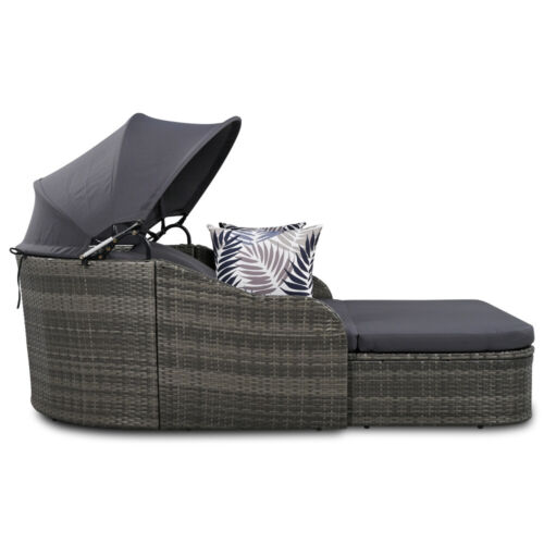 Outdoor Sunbed with Adjustable Canopy, Double Lounge, PE Rattan Daybed, Cushion - Picture 24 of 48