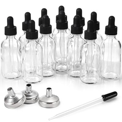 12 Pack, Oz Small Clear Glass Eye Dropper Bottles with Lids