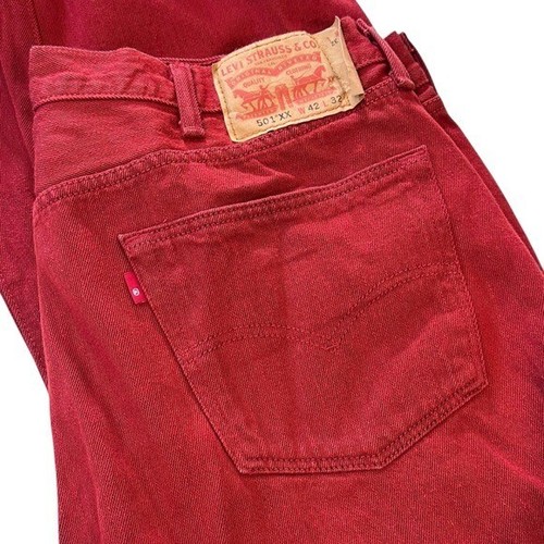 Levi's 501 XX Button Fly Men's 42x32 Red Denim Straight Leg Jeans 100% Cotton - Picture 3 of 9