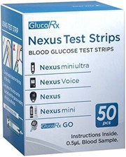 Glucorx Nexus Strips - 50 Strips Blood Glucose Test Strips -Expiry Date: 10/2026