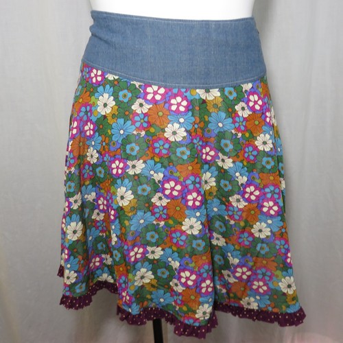 Womens Matilda Jane Small PBN Paint By Numbers Hazel Circle Skirt Floral Denim
