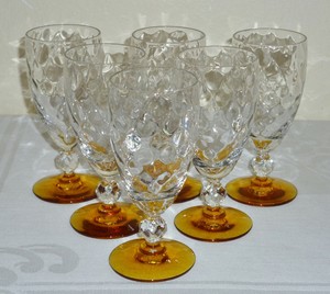 6-pcs-Raindrop-Optic-Amber-Footed-JUICE-GLASSES-Ball-Stem-Teardrop-5-1-4-034-Wine