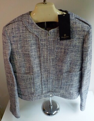 MASSIMO DUTTI Full Zip Front Textured Short Blazer-Blue/Ivory-SZ 10-NWT