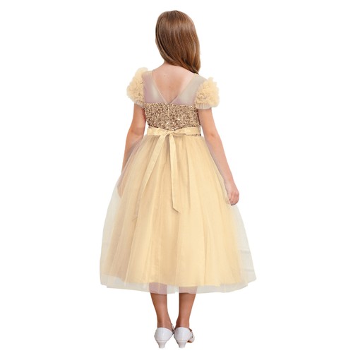 Sequin Flower Girl Dress Kids 3D Applique Party Prom Dress Ruffles Pageant Ball - Picture 40 of 60