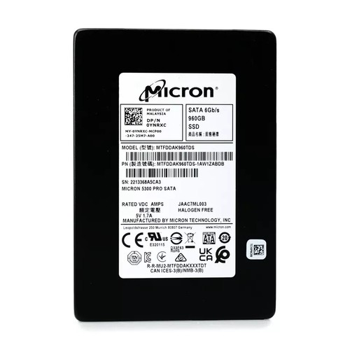 Micron 5300 Pro 960GB SATA 6Gb/s 2.5-inch Enterprise SSD MTFDDAK960TDS YNRXC - 第 1/3 張圖片