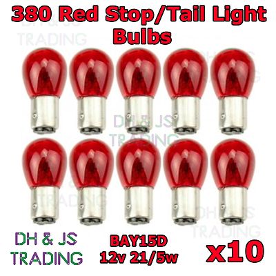 10x 380 Red Stop Tail Light Bulbs 12V 21/5W BAY15D Twin Filament Car Van Auto