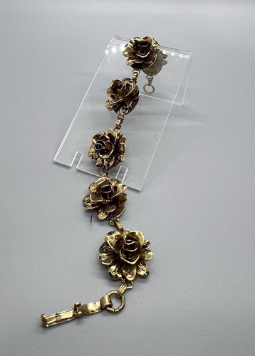 Bracciale Vintage Tono Oro Dimensionale Fiore Rosa 3D Floreale Link Dichiarazione 7” - Foto 6 di 11