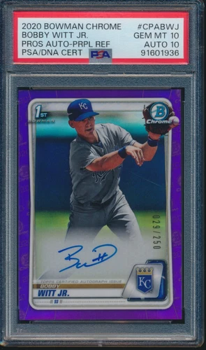 PSA 10/10 BOBBY WITT JR AUTO 2020 Bowman Chrome PURPLE REFRACTOR/150 RC GEM MINT