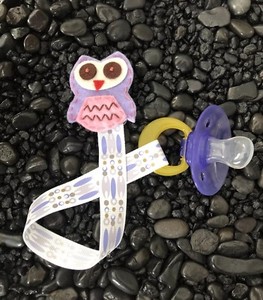 OWL Ribbon Baby Pacifier holder clip strap, binky, paci leash-Handmade-Free Ship