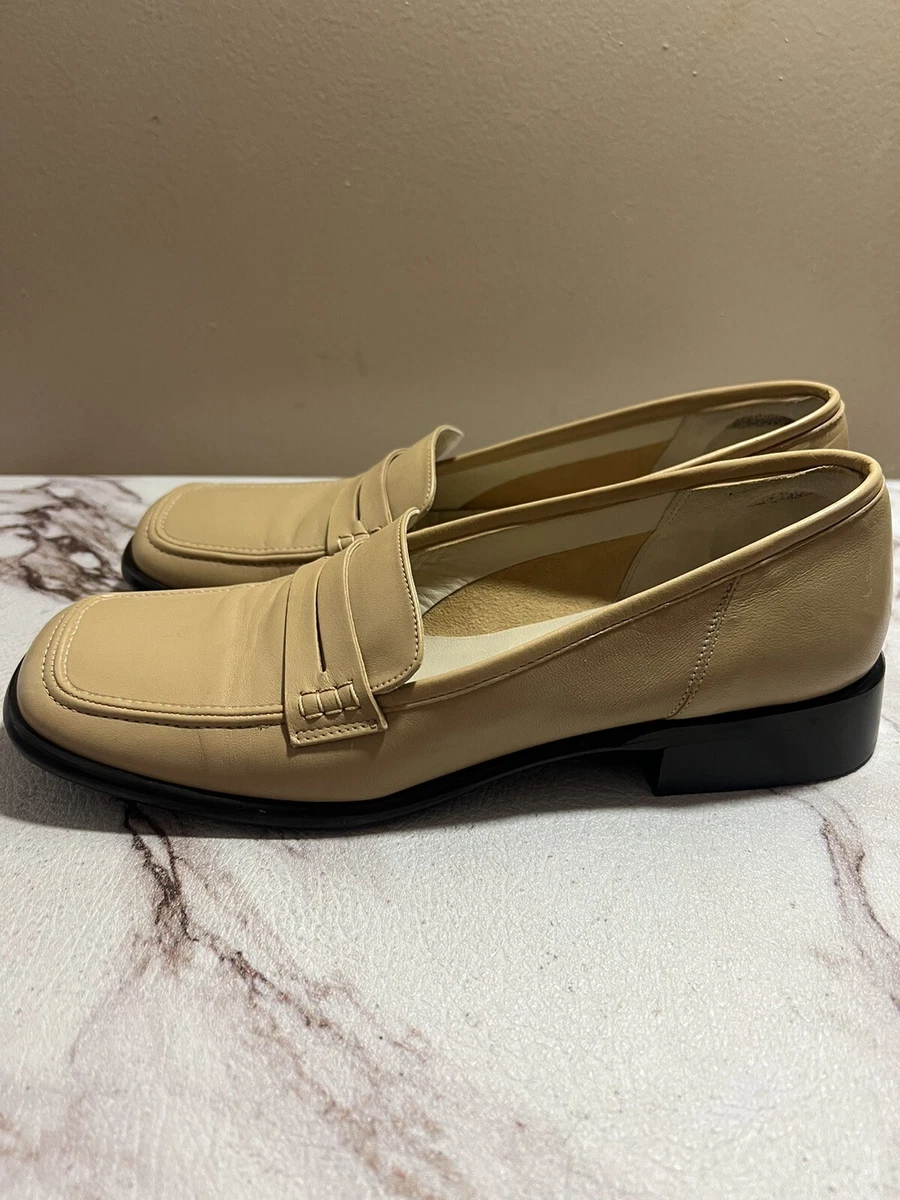 Via Spiga Vera Bright Beige Leather Square Toe Loafers Made In Italy Size 7.5 N