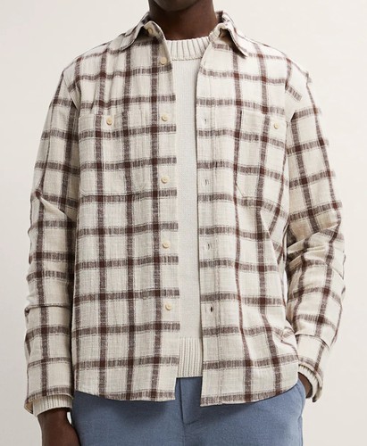 ZARA 'Textured Plaid Overshirt' Men's Soft Relaxed Fit Shirt Jacket L Brown NWT! - Picture 7 of 21