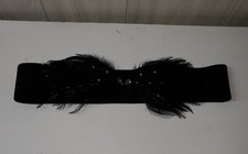 Women Wide Corset Elastic Belt Black Hip Waist Feather Size M L Stretch Office