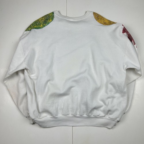 Sudadera vintage pintada a mano hojas de otoño cuello redondo blanca JERZEES 3XL - Imagen 3 de 5