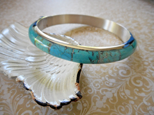 Jay King Sterling Silver Inlaid Turquoise Side Open Bangle Bracelet RE83AB7 - Picture 2 of 20