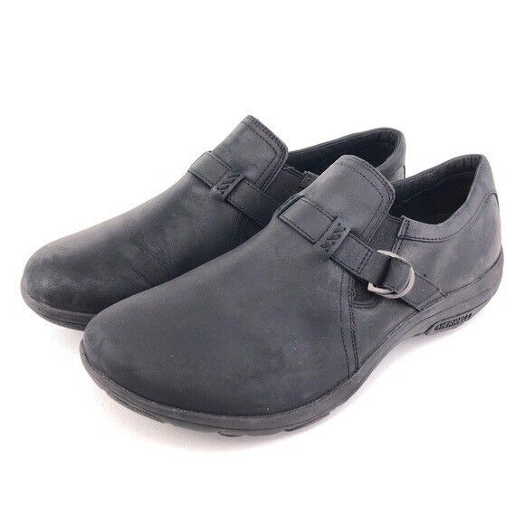 Merrell Dassie Stitch Buckle Slip on Shoes Womens Size 11 EUR 42.5 Black Leather