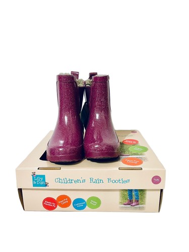 Lily & Dan Girl’s Pull On Glitter Pink Faux Fur Lining Rain Booties - NEW - Picture 1 of 10