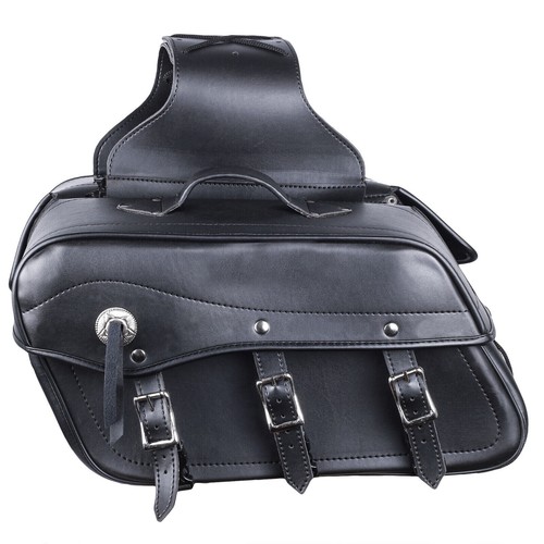 Motorcycle CRUISER SADDLE BAGS SLANTED UNIVERSAL LEATHER Panniers Luggage Bag - Picture 3 of 6