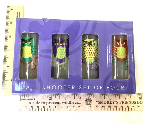 TMD Holdings Tall OWL Shot Glasses Shooters Set of Four in original box - Picture 8 of 8