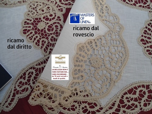 Completo centri fatti a mano , lino pizzo cantù e tombolo 6 pezzi ovali beige - Picture 14 of 16