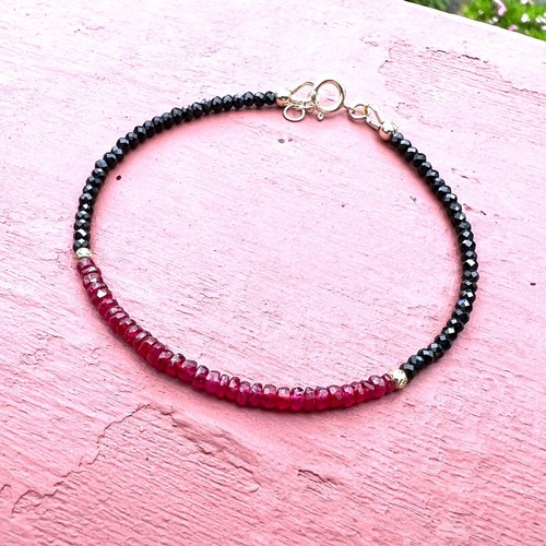 Natural Black Spinel Ruby Bracelet Solid 14k Yellow Gold , 7.08" - 7.4" - Picture 9 of 12