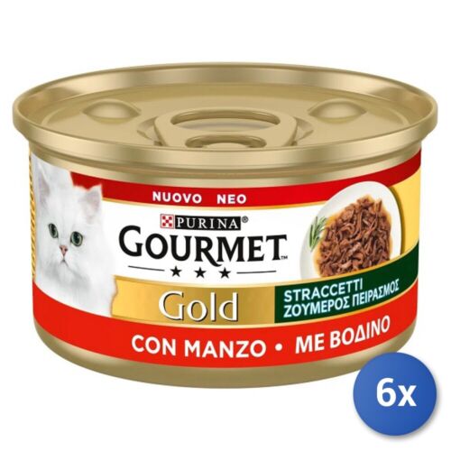 6x Gourmet Gold Lattine Straccetti 85 Grammi Manzo Made In Italy - Photo 1/3