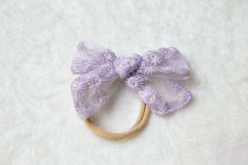 Soft Embroidered floral baby headband Nylon Soft & Gentle girl Bow Head band - Picture 9 of 21