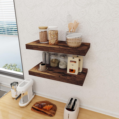 12" Deep Floating Shelves, Rustic Wood Wall Shelves for Wall Decor & Storage, 24 - Bild 2 von 7