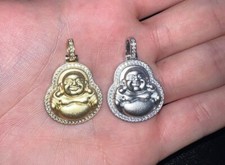Real 925 Silver Gold Plated Hip-Hop Buddha Pendant Mens Ladies CZ Iced Necklace