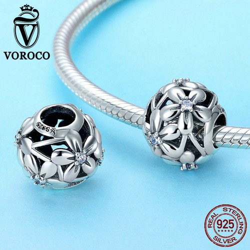Voroco 925 Sterling Silver Bead Daisy Pendant Charm For Women Bracelet Necklace - Picture 2 of 12