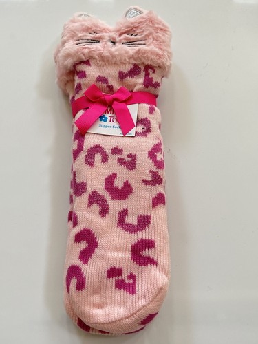 LIMITED TOO Girls Slipper Socks Pink Acrylic Fleece Lined Cat Glitter One Size - Picture 3 of 24