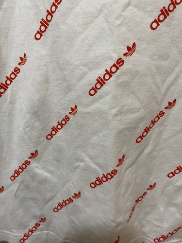 ADIDAS Vintage Women Cotton Short Sleeve Allover Logo Prints T-shirt SZ M White - 第 4/5 張圖片
