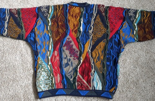 Maglione Vintage Coogi Australia Pura Nuova Lana Maglia Goffrata Autentico Luminoso LRG - Foto 9 di 10