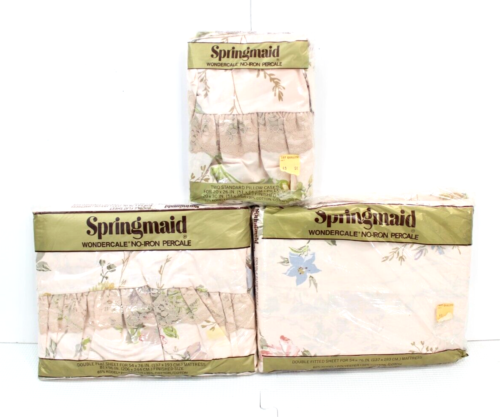 Vtg Springmaid Wondercale Castlewood Sheets Fitted Flat Pillow Case Full Double