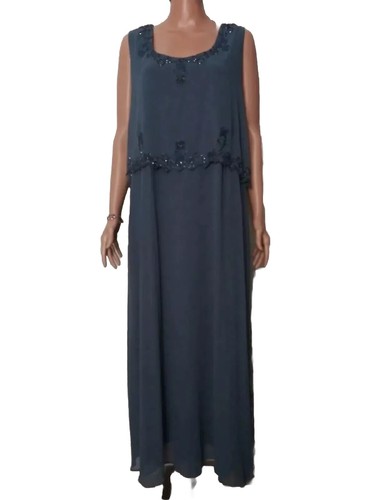 Womens Size 20/22 Ulla Popken Blue Sleeveless R-Neck Sequence Overlay Maxi Dress - Picture 20 of 23