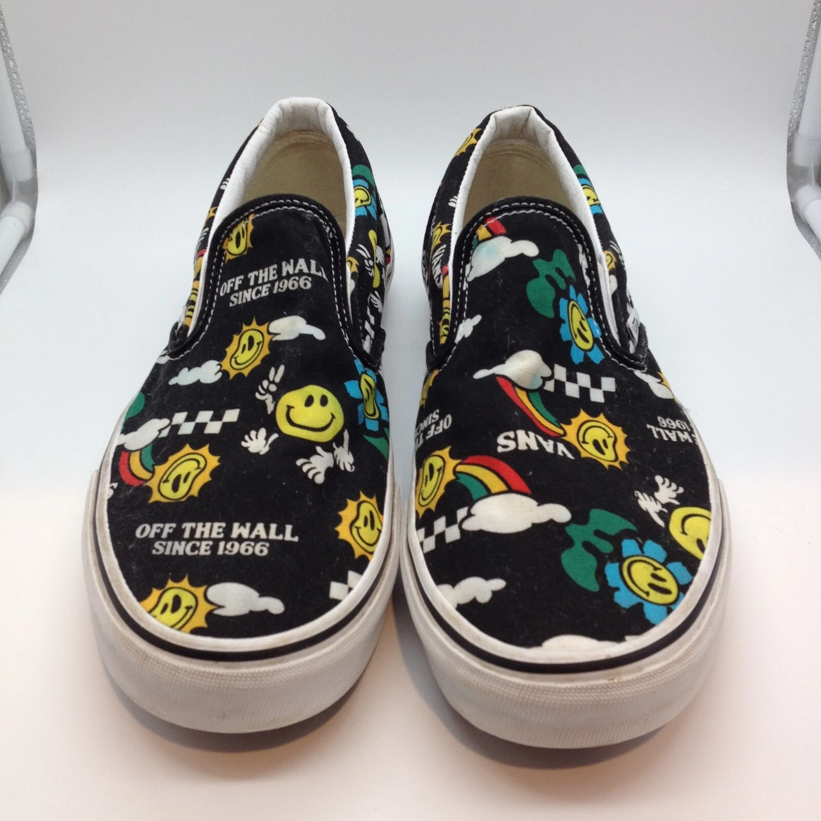 VANS M 10 5 W 12 GIORNI MIGLIORI ? SCARPE DA SKATE SLIP ON HAPPY FACE ARCOBALENO 721356
