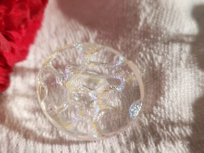 Gros bouton ancien en verre irisé effet craquelé rose pied 2,2 cm G18H - Photo 1/4