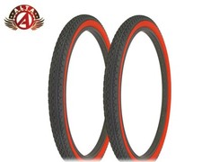 2 ALTA BICYCLE WIRE BEAD CRUISER TIRES 26 x 2.125 BLACK/RED HEAVY DUTY DIAMOND.