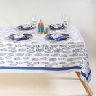 Indigo Blue Fish Print Table Cloth Indian 100% Cotton Dining Table Cover Napkin