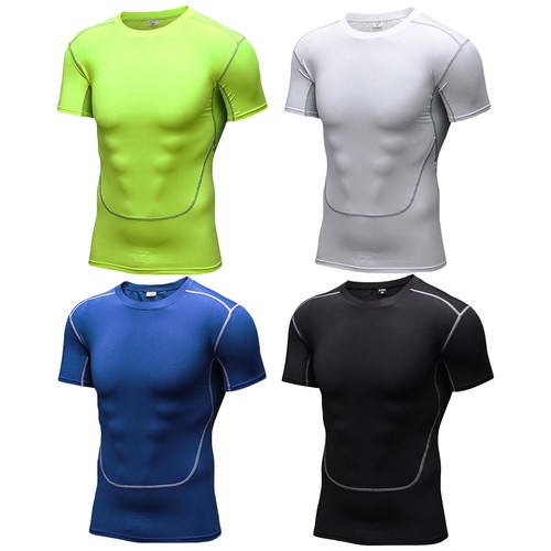Men's Short Sleeve Compression Quick-Dry T-Shirt Tight Gym Running Fitness Tops - Picture 2 of 41