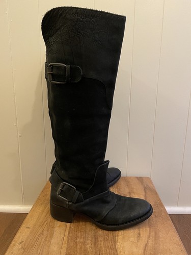 Vera Wang Lavender Riding Boots 8.5 Black Full Grain Leather Knee High Harness - Picture 5 of 8