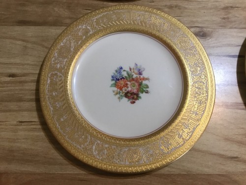 4 hermosos platos raros de cena de oro pesado y flores Belleek genuinos - Imagen 2 de 8