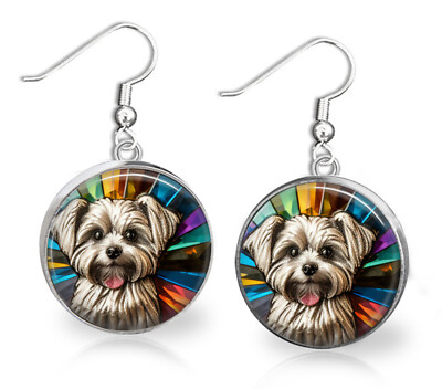 Maltese Puppy Dog 925 Sterling Dangle Earrings Maltese Mom Furbaby