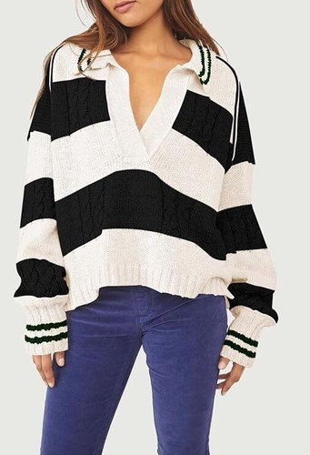 New Size Med Women Casual Loose Crop Long Sleeve Sweater Knit Pullover Fast Ship - Picture 2 of 6