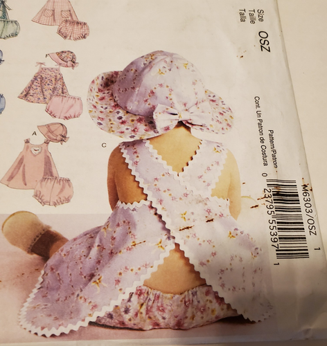 McCalls 6303 - Infant Baby Girl Summer Outfit, Dress, Panties & Hat, Size OSZ - Picture 2 of 5